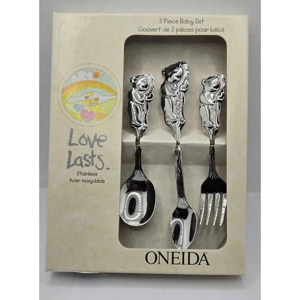 Oneida Community Cubby Bear Stainless Steel 3 piece CHILD SET love lasts NEW